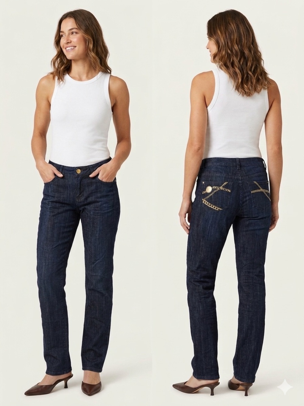 FYLO Vintage Y2K NEW Dark Wash Jeans 6 Gold Chain Straight Leg Mid Rise Pockets